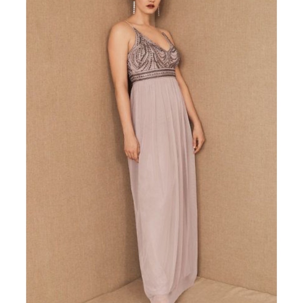 BHLDN Vilette 20 Lt Purple Beaded Sequin Bodice Tulle Skirt Maxi Gown